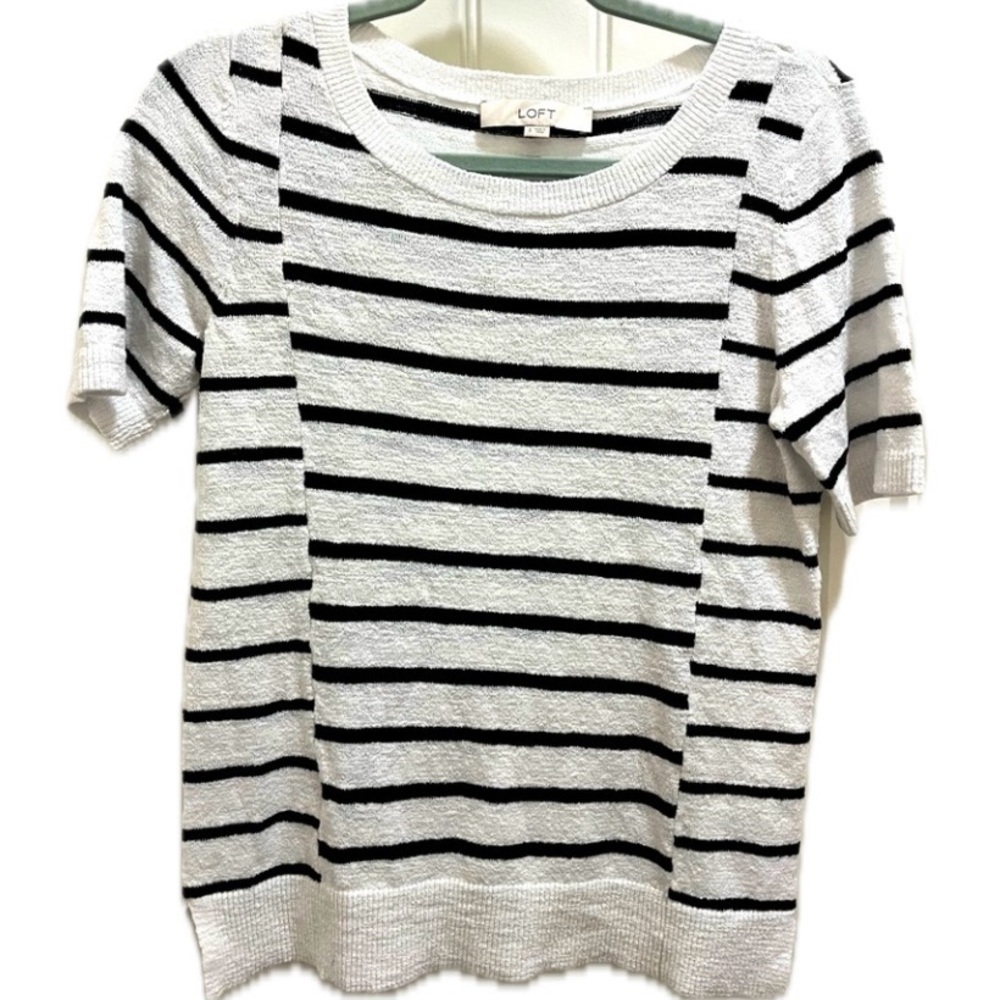 Loft Women’s Black & White Mixed Stripe Sweater Top